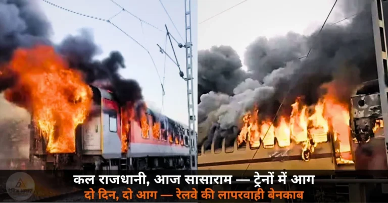 National News: लगातार दो दिन ट्रेनों में आग — कल राजधानी, आज सासाराम पैसेंजर — रेलवे की सुरक्षा व्यवस्था ठप!